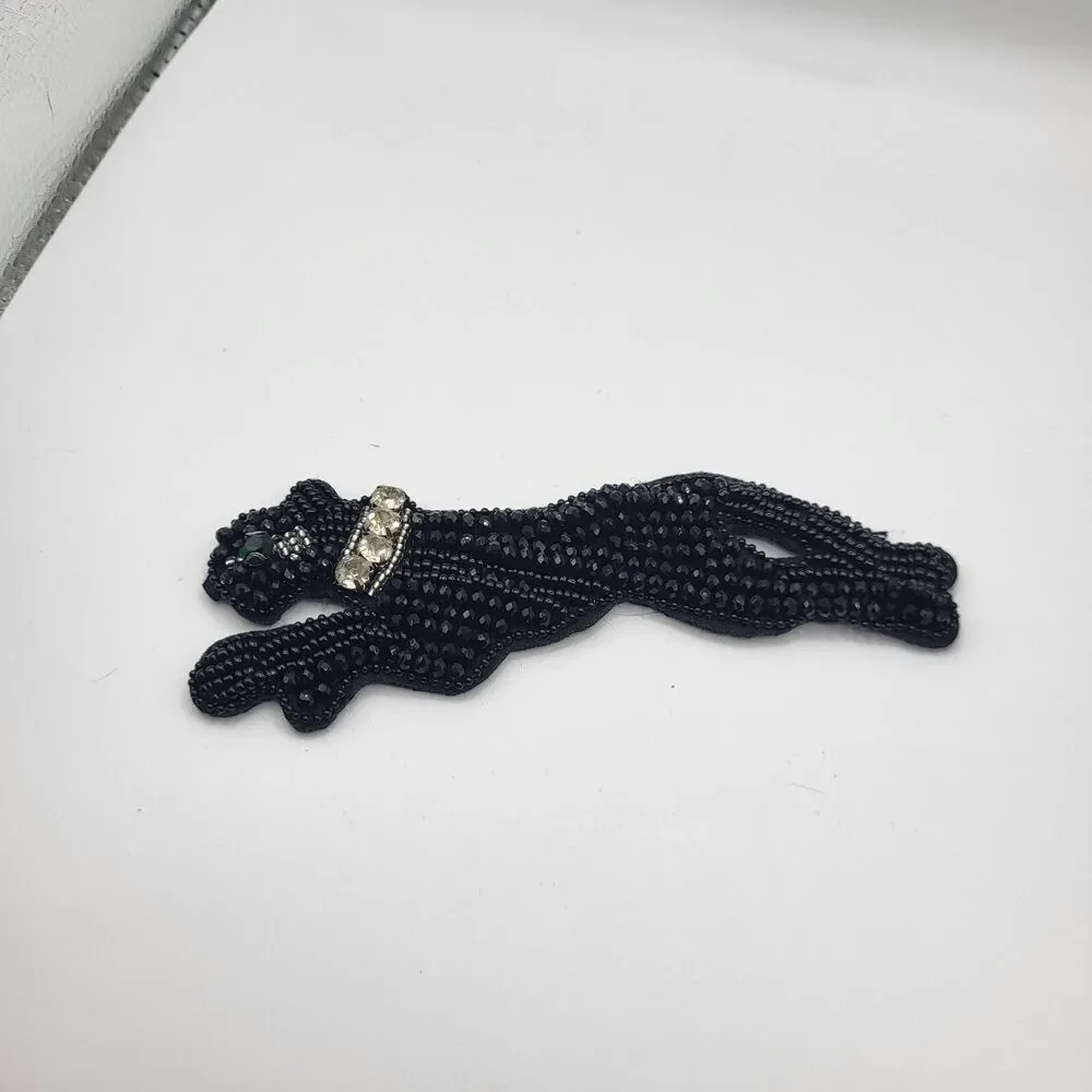 Beaded Leopard Applique Sew on Rhinetone 5in long
